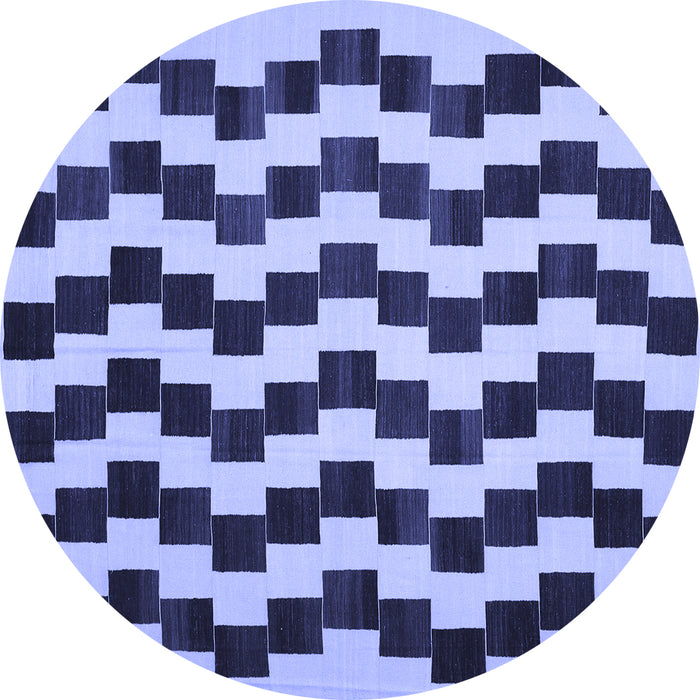 Round Abstract Blue Contemporary Rug, con526blu