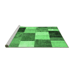 Sideview of Machine Washable Patchwork Emerald Green Transitional Area Rugs, wshcon527emgrn