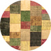 Round Patchwork Brown Transitional Rug, con527brn