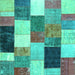 Square Machine Washable Patchwork Turquoise Transitional Area Rugs, wshcon527turq