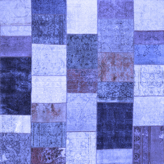 Square Machine Washable Patchwork Blue Transitional Rug, wshcon527blu
