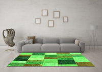 Machine Washable Patchwork Green Transitional Rug, wshcon527grn