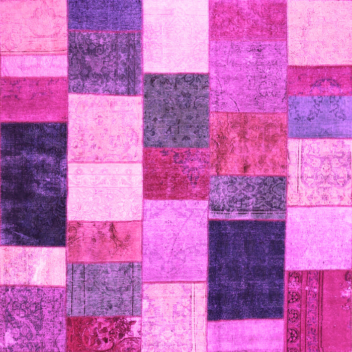 Square Machine Washable Patchwork Pink Transitional Rug, wshcon527pnk