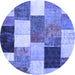 Round Machine Washable Patchwork Blue Transitional Rug, wshcon527blu