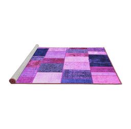 Sideview of Machine Washable Patchwork Purple Transitional Area Rugs, wshcon527pur