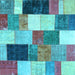 Square Machine Washable Patchwork Light Blue Transitional Rug, wshcon527lblu