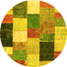 Round Machine Washable Patchwork Yellow Transitional Rug, wshcon527yw