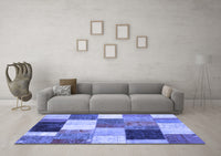 Machine Washable Patchwork Blue Transitional Rug, wshcon527blu