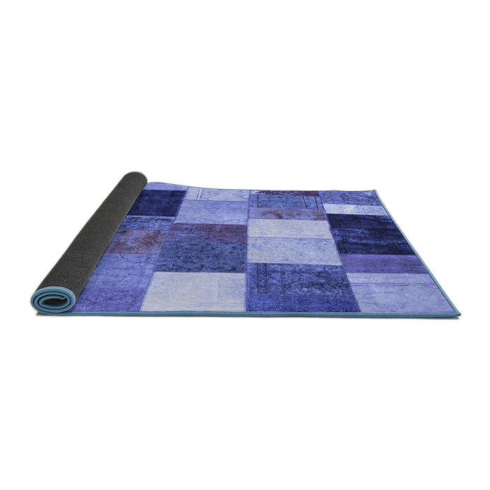 Sideview of Patchwork Blue Transitional Rug, con527blu