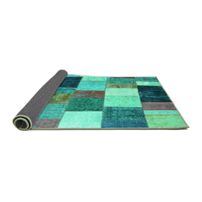 Sideview of Patchwork Turquoise Transitional Rug, con527turq