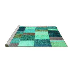 Sideview of Machine Washable Patchwork Turquoise Transitional Area Rugs, wshcon527turq