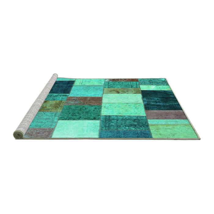 Sideview of Machine Washable Patchwork Turquoise Transitional Area Rugs, wshcon527turq