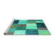 Sideview of Machine Washable Patchwork Turquoise Transitional Area Rugs, wshcon527turq