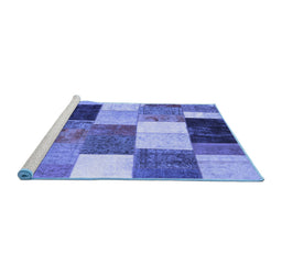 Sideview of Machine Washable Patchwork Blue Transitional Rug, wshcon527blu
