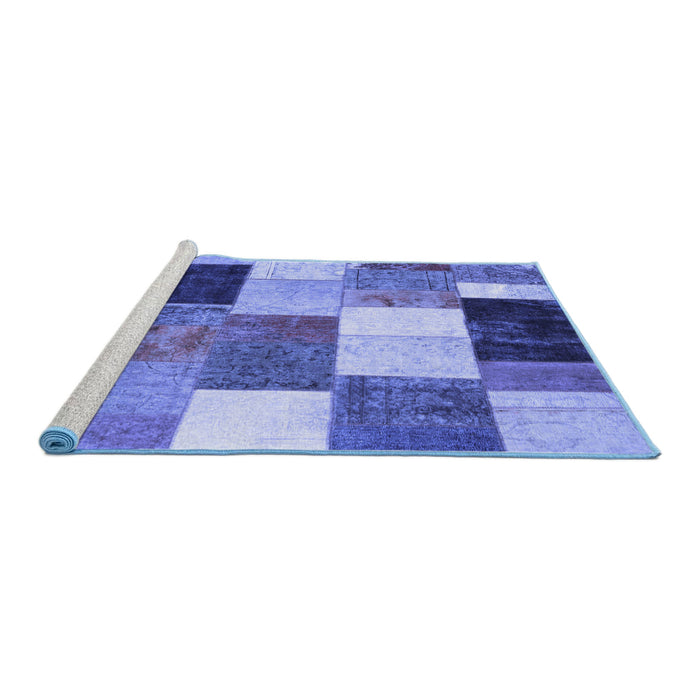 Sideview of Machine Washable Patchwork Blue Transitional Rug, wshcon527blu