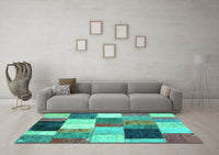 Machine Washable Patchwork Turquoise Transitional Rug, wshcon527turq