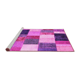 Sideview of Machine Washable Patchwork Pink Transitional Rug, wshcon527pnk