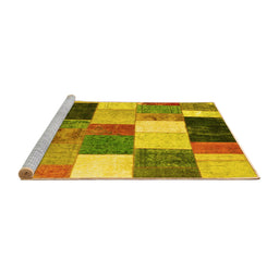 Sideview of Machine Washable Patchwork Yellow Transitional Rug, wshcon527yw