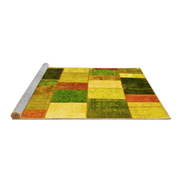 Sideview of Machine Washable Patchwork Yellow Transitional Rug, wshcon527yw