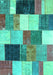 Machine Washable Patchwork Turquoise Transitional Area Rugs, wshcon527turq