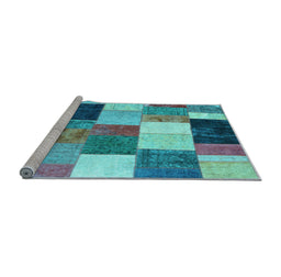 Sideview of Machine Washable Patchwork Light Blue Transitional Rug, wshcon527lblu