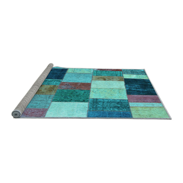 Sideview of Machine Washable Patchwork Light Blue Transitional Rug, wshcon527lblu
