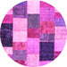 Round Machine Washable Patchwork Pink Transitional Rug, wshcon527pnk