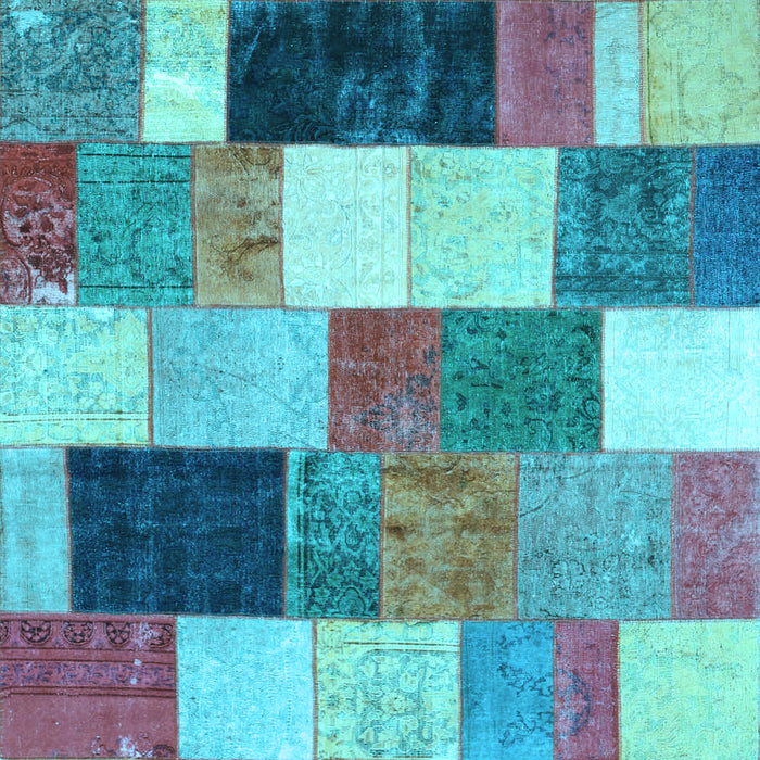 Square Patchwork Light Blue Transitional Rug, con527lblu