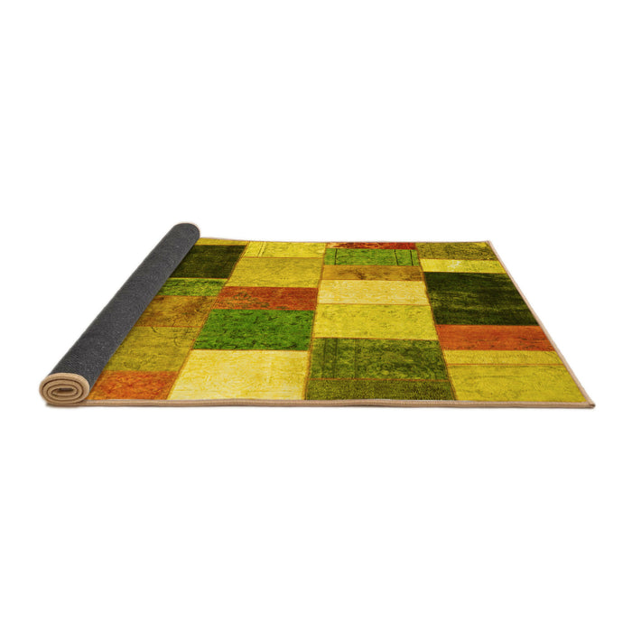 Sideview of Patchwork Yellow Transitional Rug, con527yw