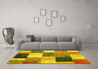 Machine Washable Patchwork Yellow Transitional Rug, wshcon527yw