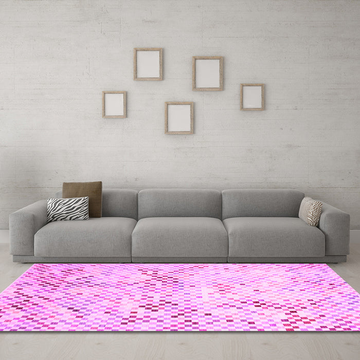 Machine Washable Abstract Pink Contemporary Rug in a Living Room, wshcon528pnk