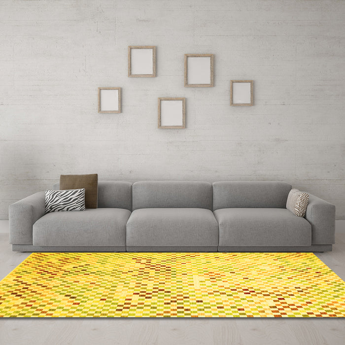 Machine Washable Abstract Yellow Contemporary Rug in a Living Room, wshcon528yw
