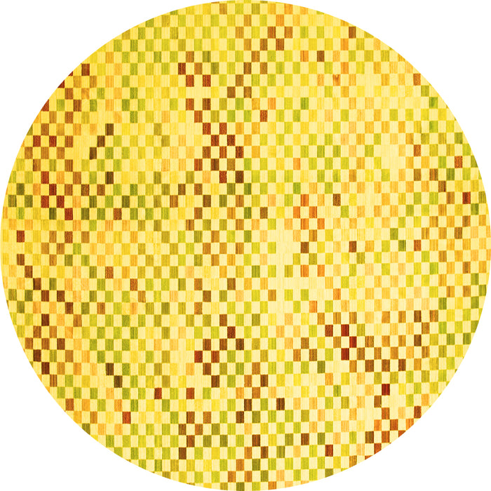 Round Machine Washable Abstract Yellow Contemporary Rug, wshcon528yw