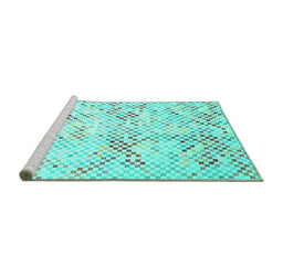 Sideview of Machine Washable Abstract Turquoise Contemporary Area Rugs, wshcon528turq