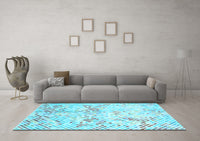 Machine Washable Abstract Light Blue Contemporary Rug, wshcon528lblu