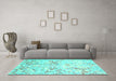 Machine Washable Abstract Turquoise Contemporary Area Rugs in a Living Room,, wshcon528turq