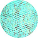 Round Abstract Turquoise Contemporary Rug, con528turq