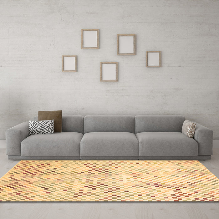 Machine Washable Abstract Brown Contemporary Rug in a Living Room,, wshcon528brn