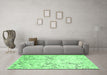 Machine Washable Abstract Emerald Green Contemporary Area Rugs in a Living Room,, wshcon528emgrn