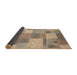 Thickness of Contemporary Dark Almond Brown Patchwork Rug, con529