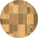 Round Machine Washable Patchwork Brown Transitional Rug, wshcon529brn