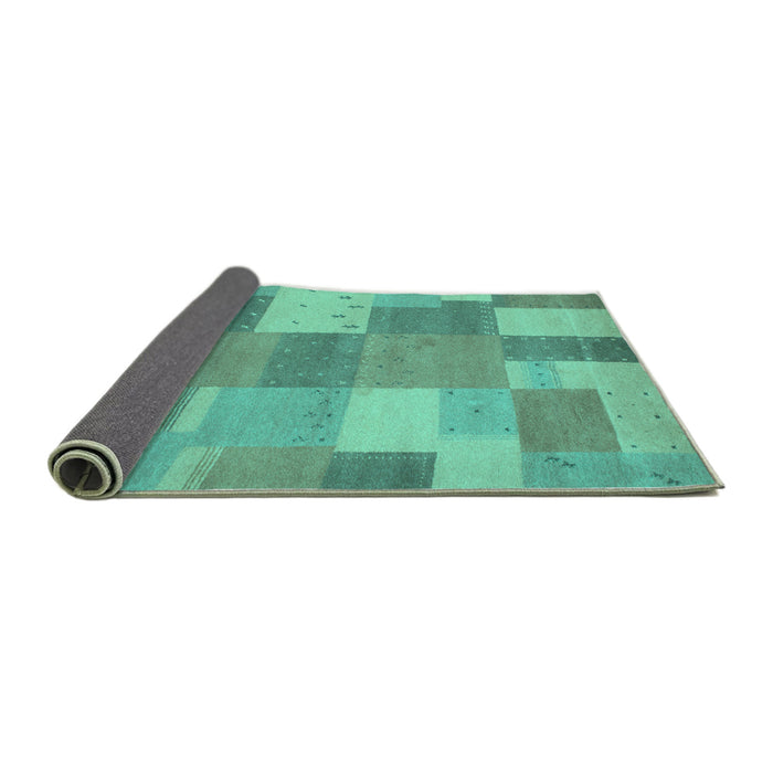 Sideview of Patchwork Turquoise Transitional Rug, con529turq