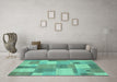 Machine Washable Patchwork Turquoise Transitional Area Rugs in a Living Room,, wshcon529turq