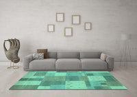 Machine Washable Patchwork Turquoise Transitional Rug, wshcon529turq