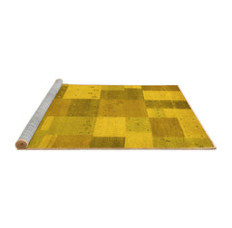 Sideview of Machine Washable Patchwork Yellow Transitional Rug, wshcon529yw