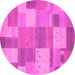 Round Machine Washable Patchwork Pink Transitional Rug, wshcon529pnk