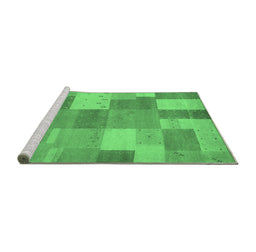 Sideview of Machine Washable Patchwork Emerald Green Transitional Area Rugs, wshcon529emgrn