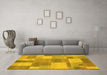 Machine Washable Patchwork Yellow Transitional Rug in a Living Room, wshcon529yw