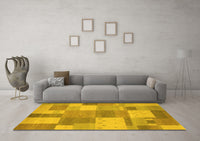 Machine Washable Patchwork Yellow Transitional Rug, wshcon529yw