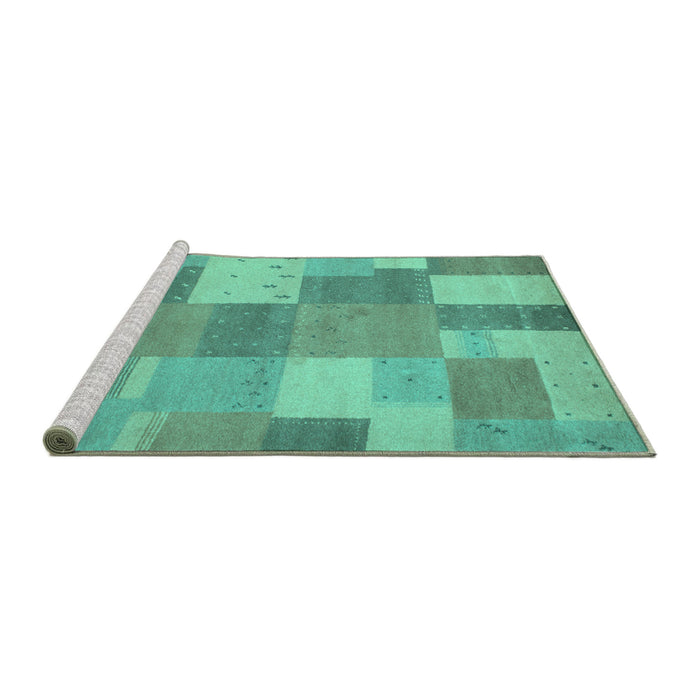 Sideview of Machine Washable Patchwork Turquoise Transitional Area Rugs, wshcon529turq